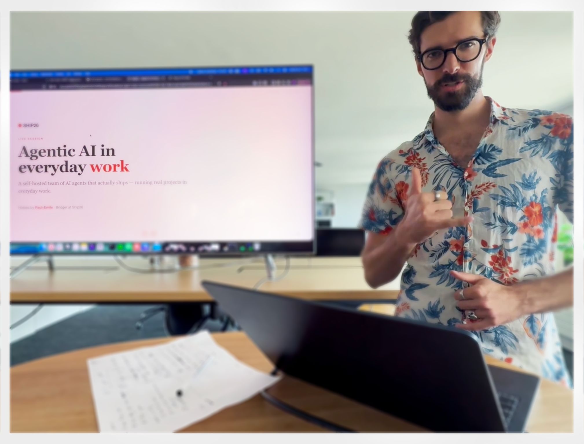 Paul-Émile presenting “Agentic AI in everyday work” at the Ship26 session