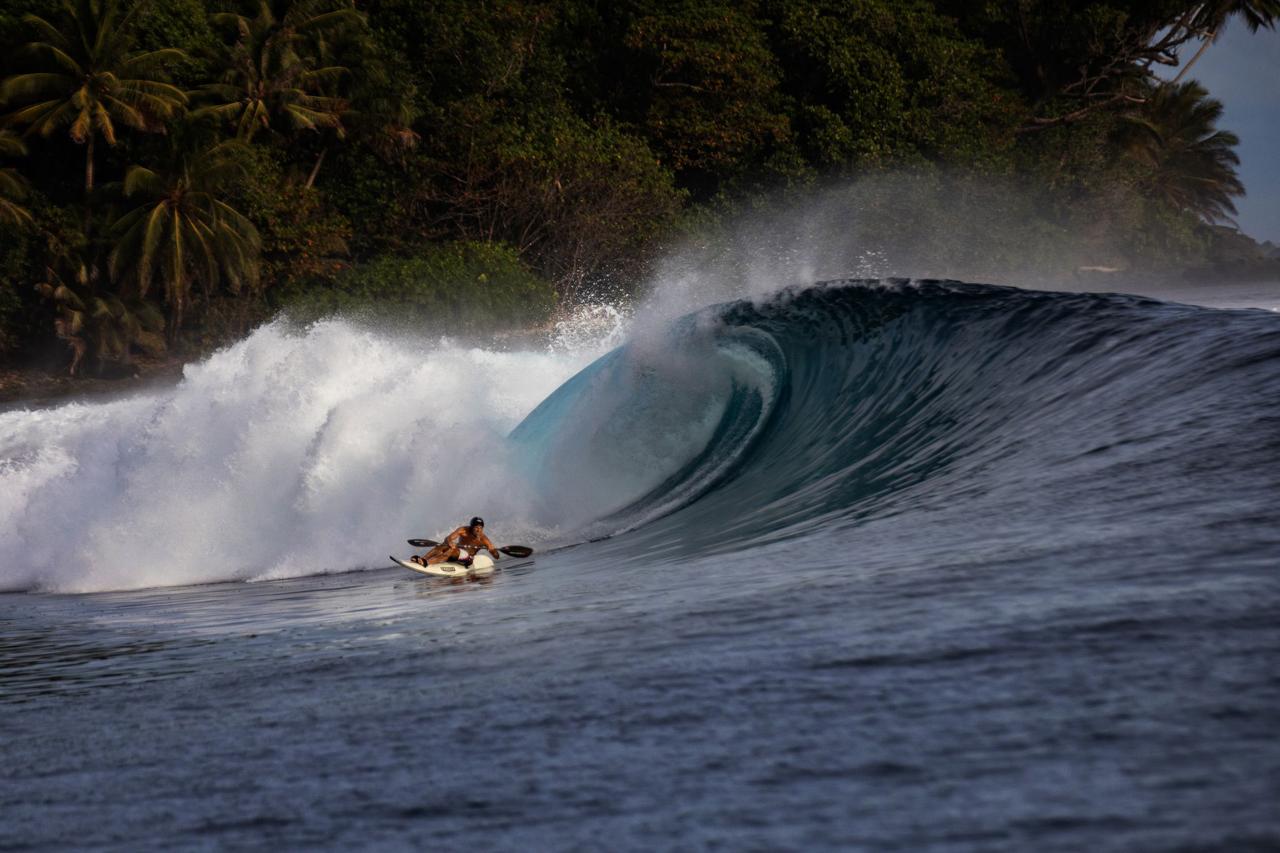 A wave breaking, with Xaver out in front of it